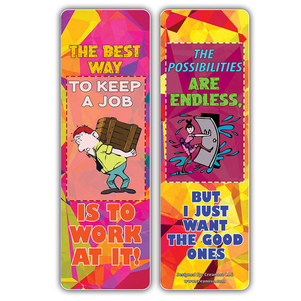 Creanoso Motivational One Liners Jokes Bookmarks Series 2 (60-Pack) Ã¢â‚¬â€œ Six Assorted Quality Bookmarker Cards Set Ã¢â‚¬â€œ Premium Gift Token Giveaways for Men, Women, Adults Ã¢â‚¬â€œ Book Page Clip
