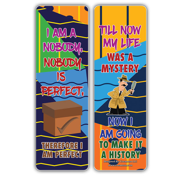 Creanoso Motivational One Liners Jokes Bookmarks Series 2 (60-Pack) Ã¢â‚¬â€œ Six Assorted Quality Bookmarker Cards Set Ã¢â‚¬â€œ Premium Gift Token Giveaways for Men, Women, Adults Ã¢â‚¬â€œ Book Page Clip