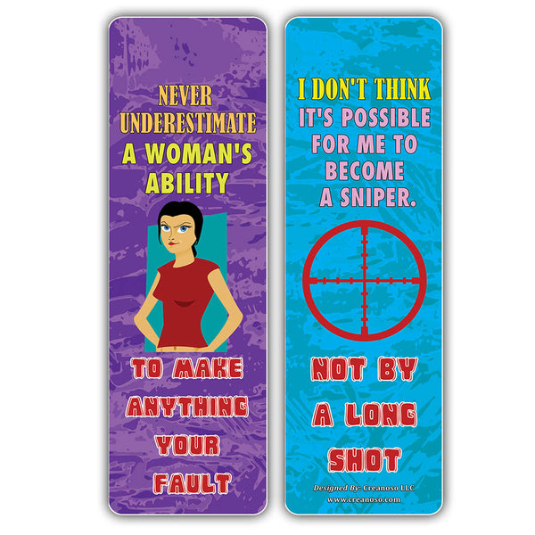 Creanoso Motivational One Liners Jokes Bookmarks Series 2 (60-Pack) Ã¢â‚¬â€œ Six Assorted Quality Bookmarker Cards Set Ã¢â‚¬â€œ Premium Gift Token Giveaways for Men, Women, Adults Ã¢â‚¬â€œ Book Page Clip