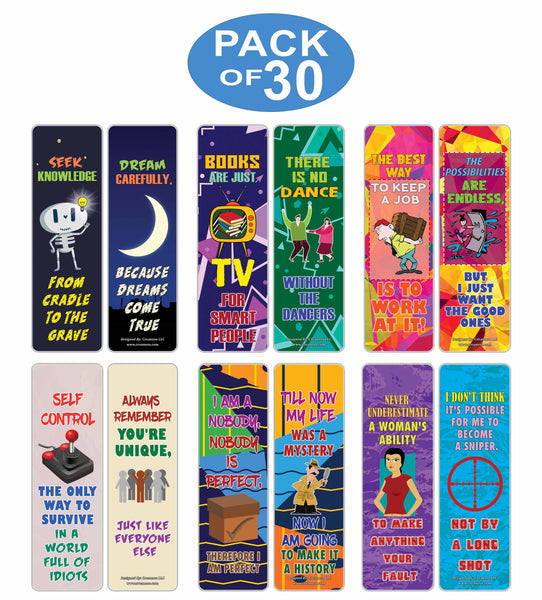 Creanoso Motivational Jokes One Liners Bookmarks Series 2 (30-Pack) â€“ Six Assorted Bulk Pack Book Page Clippers â€“ Great Stocking Stuffers Gifts for Men, Women, Book Readers â€“ Unique Token Giveaways