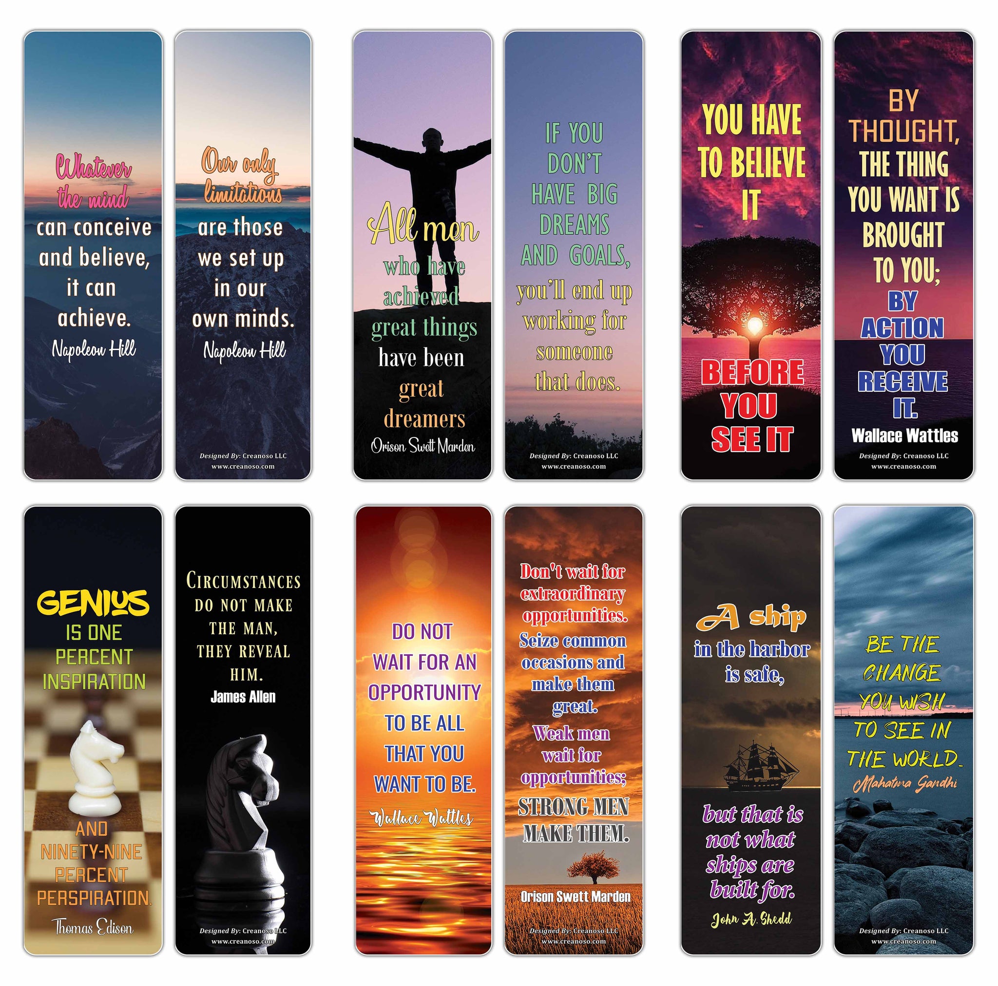 Creanoso Entrepreneurship Success Inspirational Quotes Bookmarks - Cool Unique Gift Token Giveaways