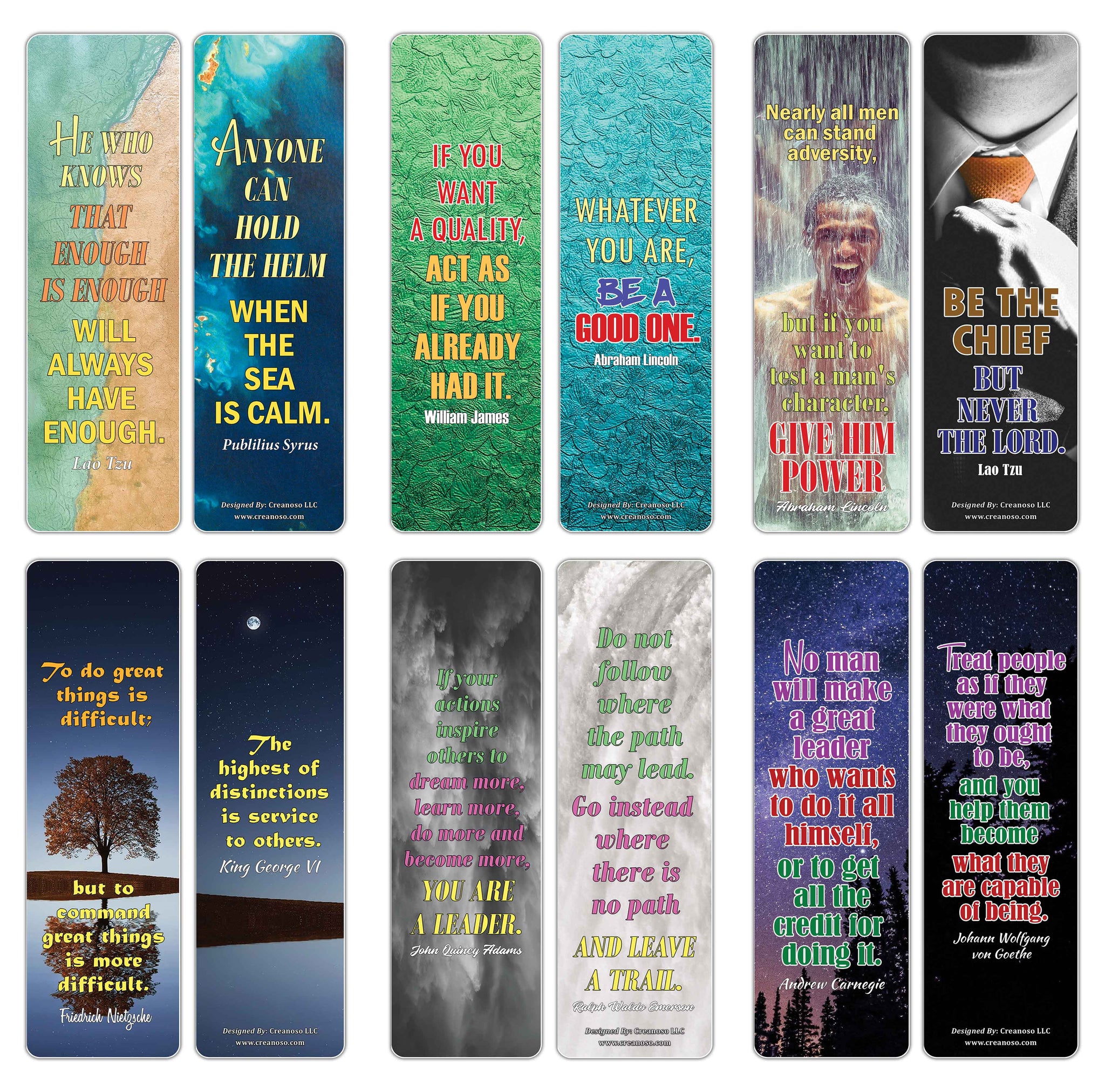 Creanoso Successful Leadership Inspirational Quotes Bookmark Cards - Stocking Stuffers Gifts for Book Readers