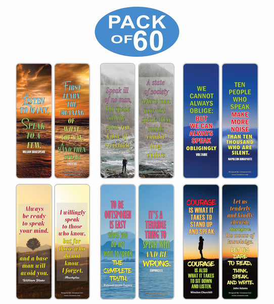 Creanoso Speak Up Quotes Series 1 Bookmarks (60-Pack) Ã¢â‚¬â€œ Awesome Bookmarks for Bookworm, Bibliophiles Ã¢â‚¬â€œ Unique Book Reading Page Binders Ã¢â‚¬â€œ Stocking Stuffers Gifts for Book Readers