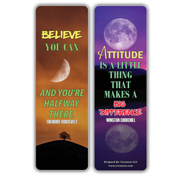 Creanoso Stay Positive Quotes Moon Bookmarks (30-Pack) â€“ Great Party Favors Card Set â€“ Epic Collection Set Book Page Clippers â€“ Cool Gifts for Men, Women, Teens, Bookworms â€“ DIY Kit