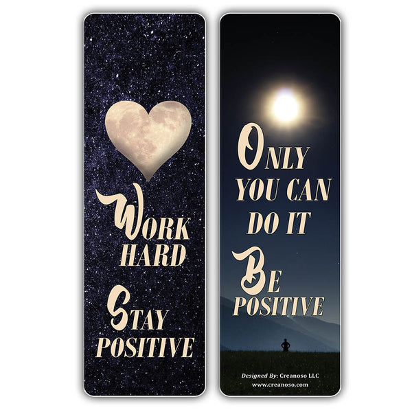Creanoso Stay Positive Quotes Moon Bookmarks (30-Pack) â€“ Great Party Favors Card Set â€“ Epic Collection Set Book Page Clippers â€“ Cool Gifts for Men, Women, Teens, Bookworms â€“ DIY Kit