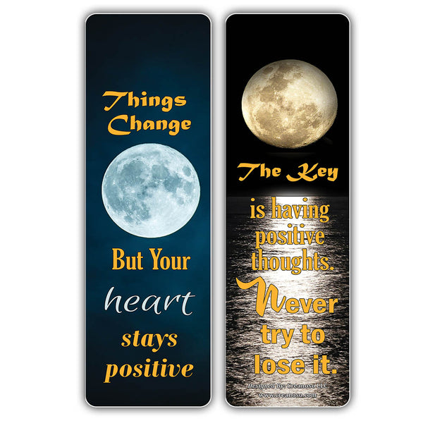 Creanoso Stay Positive Quotes Moon Bookmarks (30-Pack) â€“ Great Party Favors Card Set â€“ Epic Collection Set Book Page Clippers â€“ Cool Gifts for Men, Women, Teens, Bookworms â€“ DIY Kit