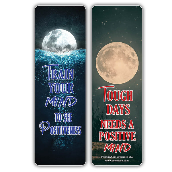 Creanoso Stay Positive Quotes Moon Bookmarks (30-Pack) â€“ Great Party Favors Card Set â€“ Epic Collection Set Book Page Clippers â€“ Cool Gifts for Men, Women, Teens, Bookworms â€“ DIY Kit