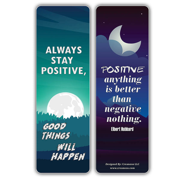 Creanoso Stay Positive Quotes Moon Bookmarks (30-Pack) â€“ Great Party Favors Card Set â€“ Epic Collection Set Book Page Clippers â€“ Cool Gifts for Men, Women, Teens, Bookworms â€“ DIY Kit
