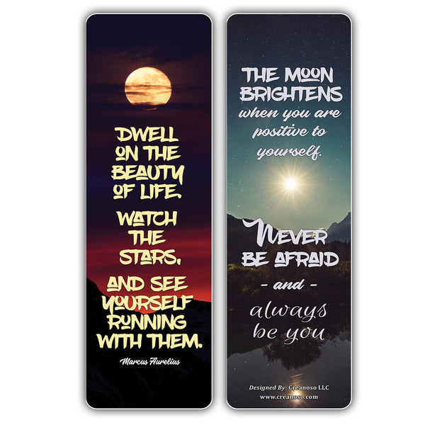 Creanoso Stay Positive Quotes Moon Bookmarks (30-Pack) â€“ Great Party Favors Card Set â€“ Epic Collection Set Book Page Clippers â€“ Cool Gifts for Men, Women, Teens, Bookworms â€“ DIY Kit