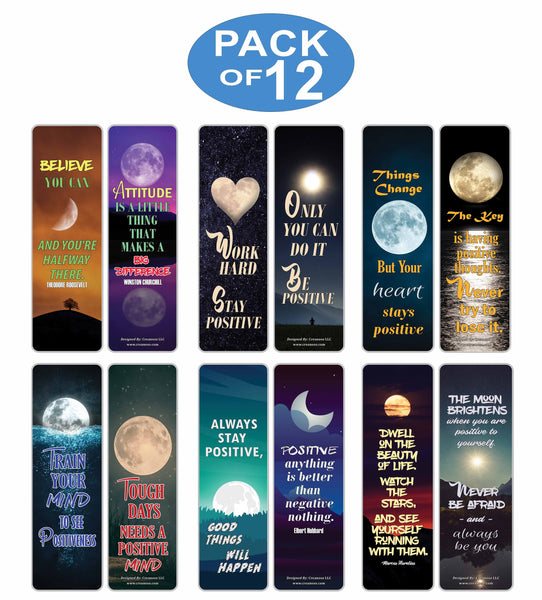 Creanoso Stay Positive Quotes Moon Bookmarks - Unique Office Supplies Party Favors Kit - Cool Teacher Gifts for Students