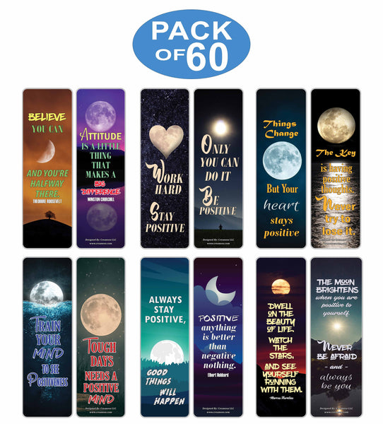 Creanoso Stay Positive Quotes Moon Bookmarks - Unique Office Supplies Party Favors Kit - Cool Teacher Gifts for Students