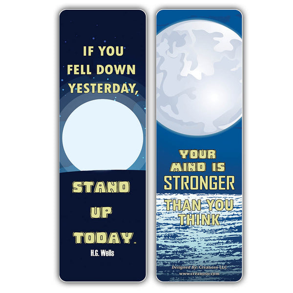 Creanoso Be Strong Quotes Moon Bookmarks (30-Pack) â€“ Great Party Favors Card Set â€“ Epic Collection Set Book Page Clippers â€“ Cool Gifts for Men, Women, Teens, Bookworms â€“ DIY Kit â€“ Student Gifts