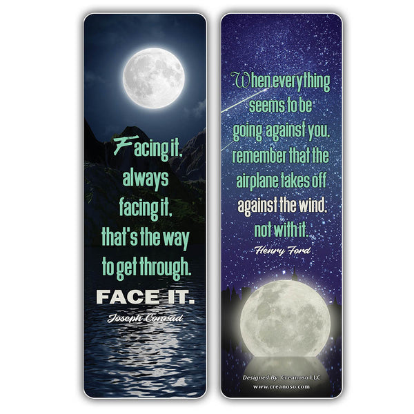 Creanoso Be Strong Quotes Moon Bookmarks (30-Pack) â€“ Great Party Favors Card Set â€“ Epic Collection Set Book Page Clippers â€“ Cool Gifts for Men, Women, Teens, Bookworms â€“ DIY Kit â€“ Student Gifts