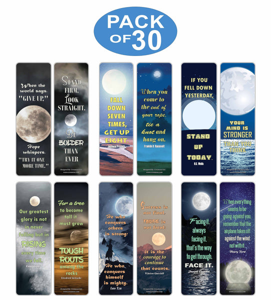 Creanoso Be Strong Quotes Moon Bookmarks (30-Pack) â€“ Great Party Favors Card Set â€“ Epic Collection Set Book Page Clippers â€“ Cool Gifts for Men, Women, Teens, Bookworms â€“ DIY Kit â€“ Student Gifts