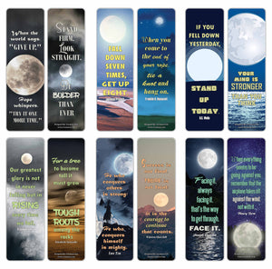 Creanoso Be Strong Quotes Moon Bookmarks (30-Pack) â€“ Great Party Favors Card Set â€“ Epic Collection Set Book Page Clippers â€“ Cool Gifts for Men, Women, Teens, Bookworms â€“ DIY Kit â€“ Student Gifts