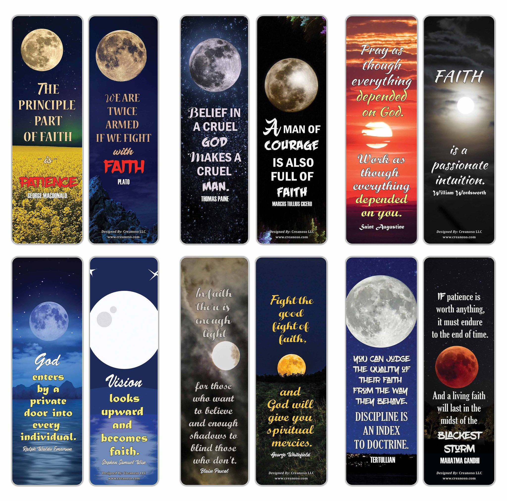 Creanoso Have Faith Quotes Moon Bookmarks (60-Pack) Ã¢â‚¬â€œ Great Party Favors Card Set Ã¢â‚¬â€œ Epic Collection Set Book Page Clippers Ã¢â‚¬â€œ Cool Gifts for Men, Women, Teens, Bookworms Ã¢â‚¬â€œ DIY Kit Ã¢â‚¬â€œ Teacher Rewards