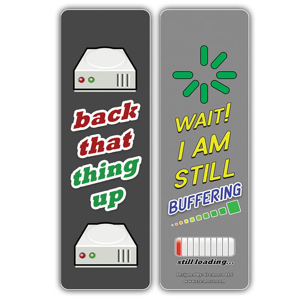 Creanoso Techie Sayings Technology Bookmarks (30-Pack) â€“ Awesome Bookmarks for Geeks, Nerds, Tech Lovers â€“ Unique Book Reading Page Binders â€“ Stocking Stuffers Gifts Rewards Token Ideas