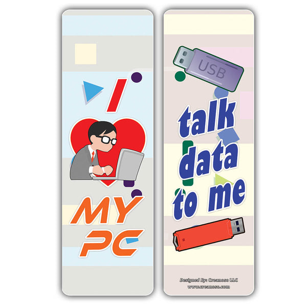 Creanoso Techie Sayings Technology Bookmarks (30-Pack) â€“ Awesome Bookmarks for Geeks, Nerds, Tech Lovers â€“ Unique Book Reading Page Binders â€“ Stocking Stuffers Gifts Rewards Token Ideas