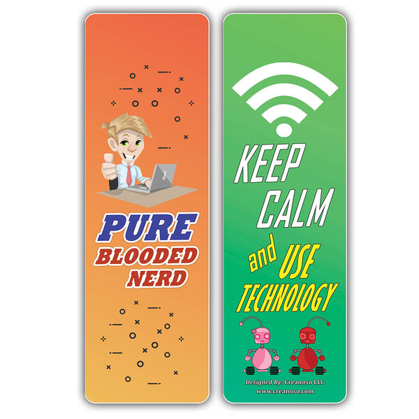 Creanoso Techie Sayings Technology Bookmarks (30-Pack) â€“ Awesome Bookmarks for Geeks, Nerds, Tech Lovers â€“ Unique Book Reading Page Binders â€“ Stocking Stuffers Gifts Rewards Token Ideas