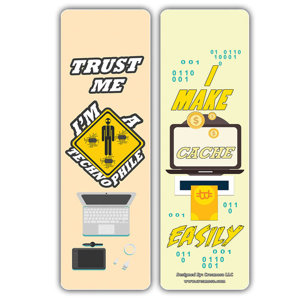Creanoso Techie Sayings Technology Bookmarks (30-Pack) â€“ Awesome Bookmarks for Geeks, Nerds, Tech Lovers â€“ Unique Book Reading Page Binders â€“ Stocking Stuffers Gifts Rewards Token Ideas