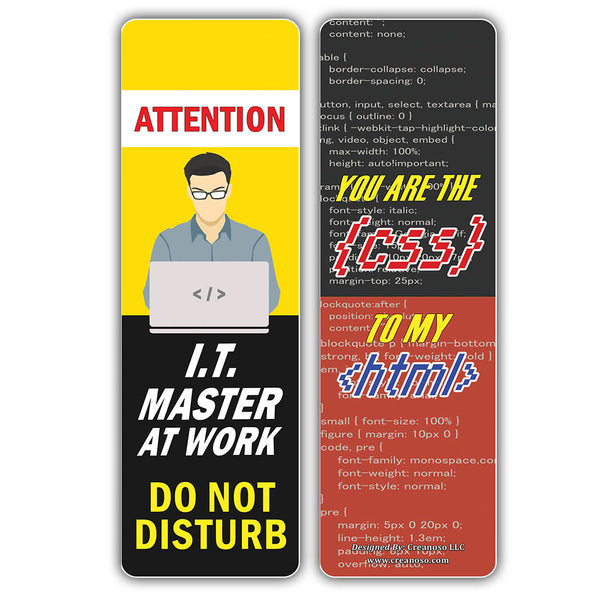 Creanoso Techie Sayings Technology Bookmarks (30-Pack) â€“ Awesome Bookmarks for Geeks, Nerds, Tech Lovers â€“ Unique Book Reading Page Binders â€“ Stocking Stuffers Gifts Rewards Token Ideas