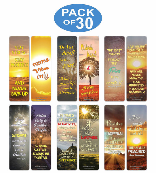 Creanoso Sun Light Stay Positive Quotes Bookmarks (30-Pack) â€“ Awesome Bookmarks for Bookworm, Bibliophiles â€“ Unique Book Reading Page Binders â€“ Stocking Stuffers Gifts Rewards Token Ideas