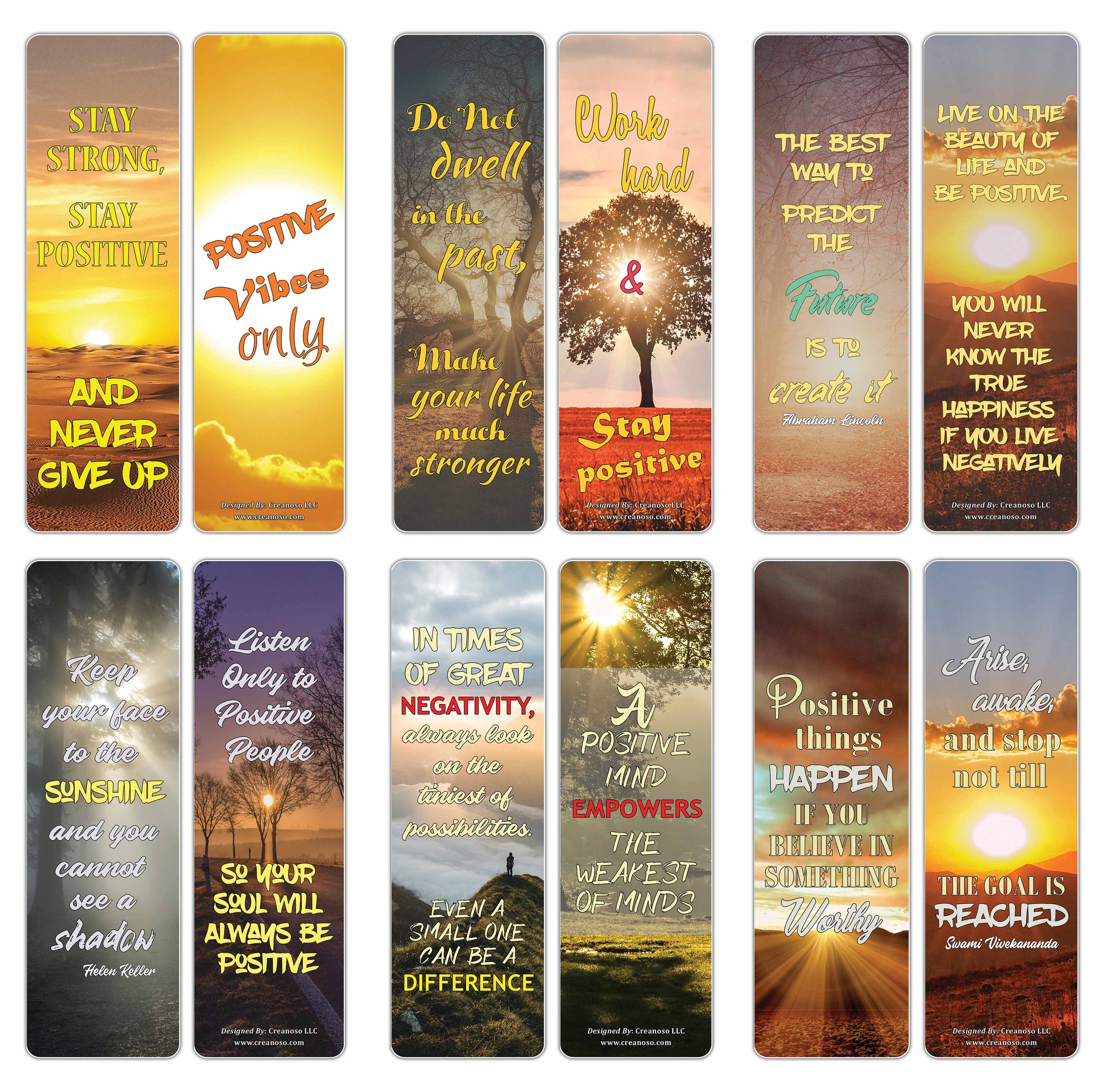 Creanoso Sun Light Stay Positive Quotes Bookmarks (30-Pack) â€“ Awesome Bookmarks for Bookworm, Bibliophiles â€“ Unique Book Reading Page Binders â€“ Stocking Stuffers Gifts Rewards Token Ideas