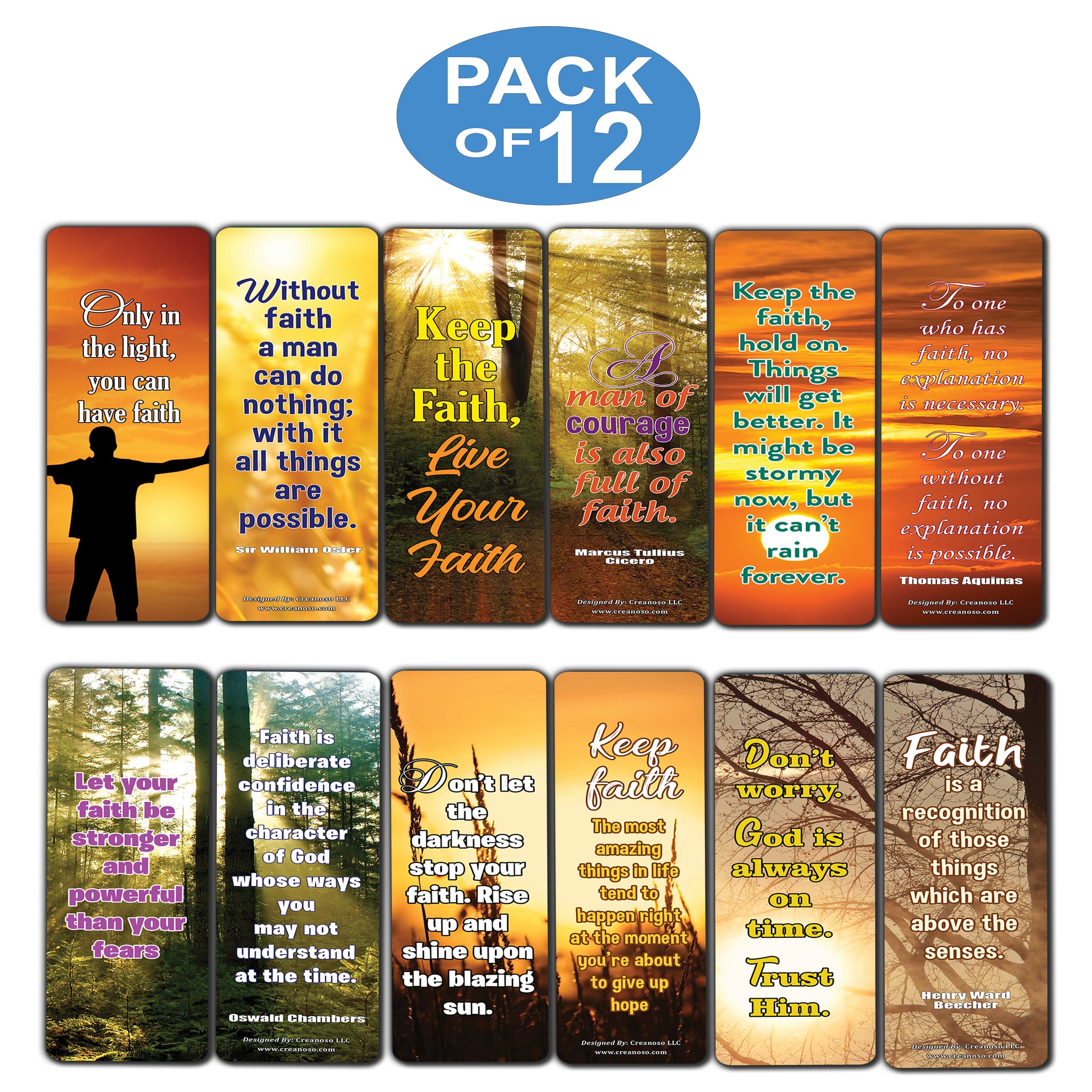Creanoso Have Faith Inspirational Sayings Sun Bookmark Cards (12-Pack) â€“ Premium Gifts Bookmarks