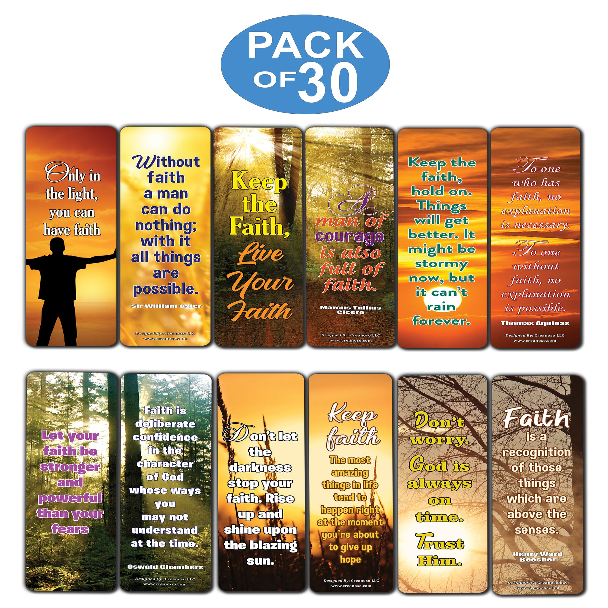 Creanoso Sun Light Have Faith Quotes Bookmarks (30-Pack) â€“ Awesome Bookmarks for Bookworm