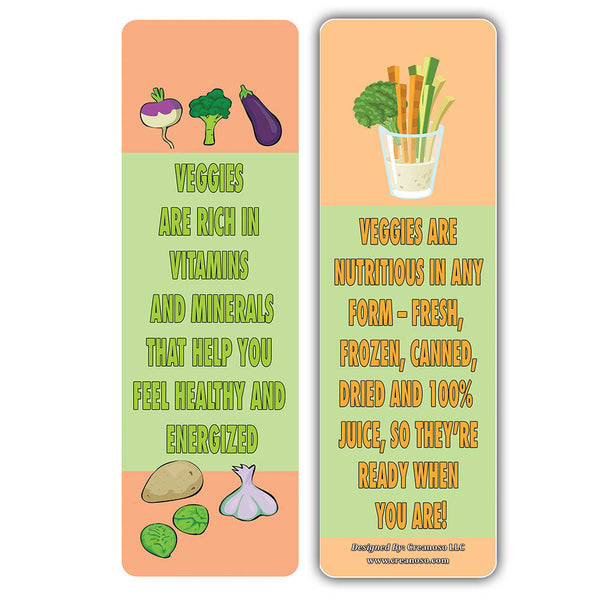 Creanoso Fun Reasons to Eat Vegetables Bookmarks (30-Pack) â€“ Awesome Learning Bookmarks for Children, Boys, Girls â€“ Unique Book Reading Page Binders â€“ Stocking Stuffers Gifts Rewards Token Ideas