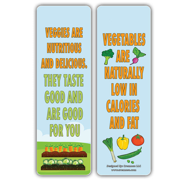 Creanoso Fun Reasons to Eat Vegetables Bookmarks (30-Pack) â€“ Awesome Learning Bookmarks for Children, Boys, Girls â€“ Unique Book Reading Page Binders â€“ Stocking Stuffers Gifts Rewards Token Ideas