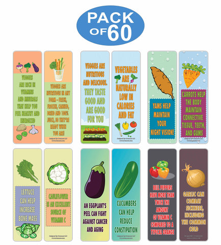 Creanoso Vegetable Educational Bookmarks (60-Pack) Ã¢â‚¬â€œ Great Home School Teaching for Parents - Cool Stocking Stuffers Gifts for Boys and Girls - DIY Kit