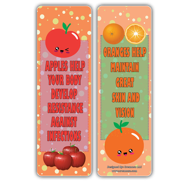 Creanoso Fun Reasons to Eat Fruits Bookmarks (60-Pack) Ã¢â‚¬â€œ Awesome Learning Bookmarks for Children, Boys, Girls Ã¢â‚¬â€œ Unique Book Reading Page Binders Ã¢â‚¬â€œ Stocking Stuffers Gifts Rewards Token Ideas