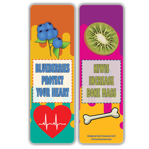 Creanoso Fun Reasons to Eat Fruits Bookmarks (60-Pack) Ã¢â‚¬â€œ Awesome Learning Bookmarks for Children, Boys, Girls Ã¢â‚¬â€œ Unique Book Reading Page Binders Ã¢â‚¬â€œ Stocking Stuffers Gifts Rewards Token Ideas