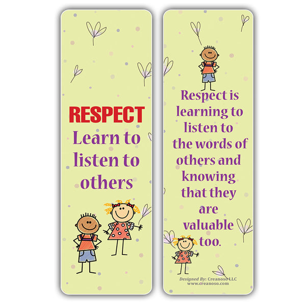 Creanoso Good Values Bookmarks for Kids Series 1 (30-Pack) â€“ Awesome Bookmarks for Young Bookworm â€“ Unique Book Reading Page Binders â€“ Stocking Stuffers Gifts Rewards Token Ideas