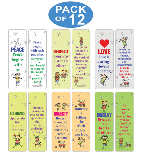 Creanoso Good Values Bookmarks for Kids Series 1 (12-Pack) â€“ Premium Gifts Bookmarks for Young Bookworm â€“ Stocking Stuffers for Boys Girls Teens Children â€“ Home Office Supplies â€“ DIY Kit