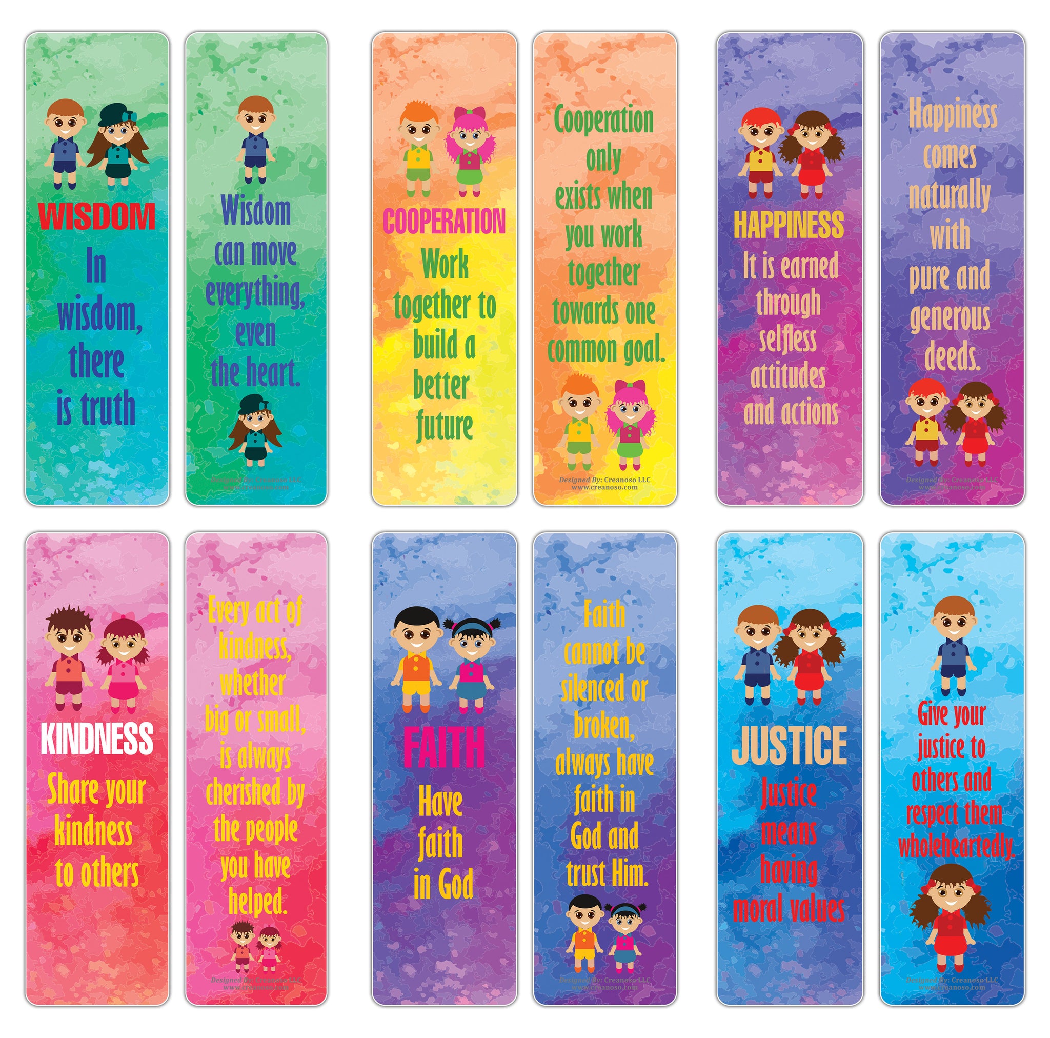 Creanoso Good Values Bookmarks for Kids Series 2 (30-Pack) â€“ Awesome Bookmarks for Young Bookworm â€“ Unique Book Reading Page Binders â€“ Stocking Stuffers Gifts Rewards Token Ideas