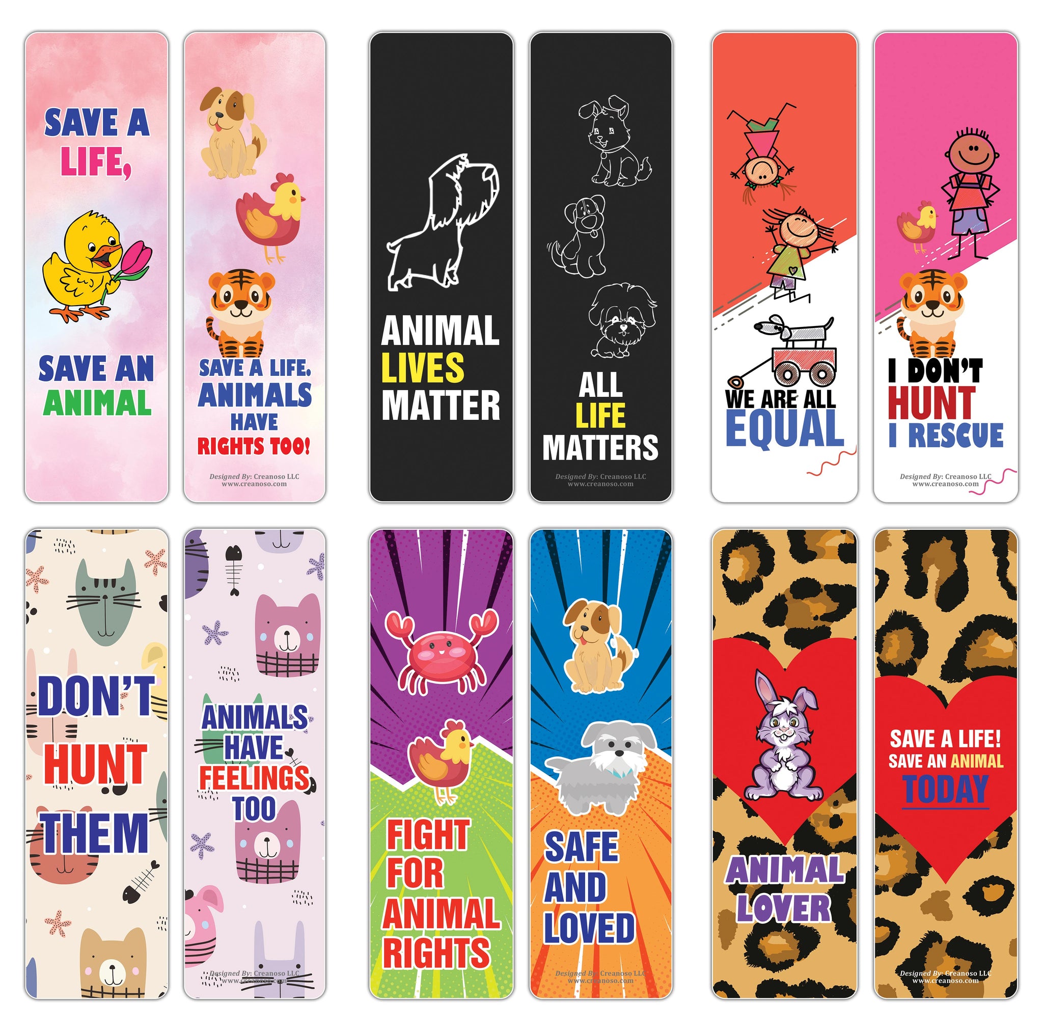 Animal Lives Matter Bookmarks (10-Sets X 6 Cards)