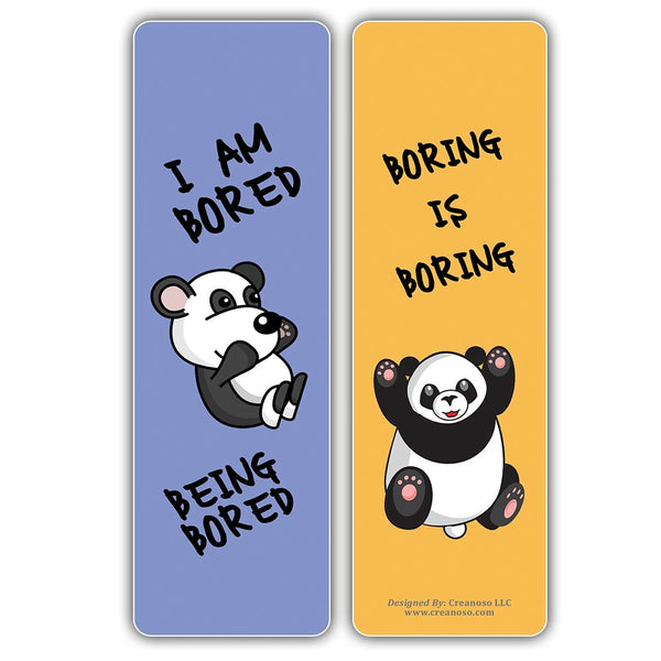 Creanoso Bored Animal Sayings Bookmarks - Panda Theme (10-Sets X 6 Cards) â€“ Daily Inspirational Card Set â€“ Interesting Book Page Clippers â€“ Great Gifts for Adults and Professionals