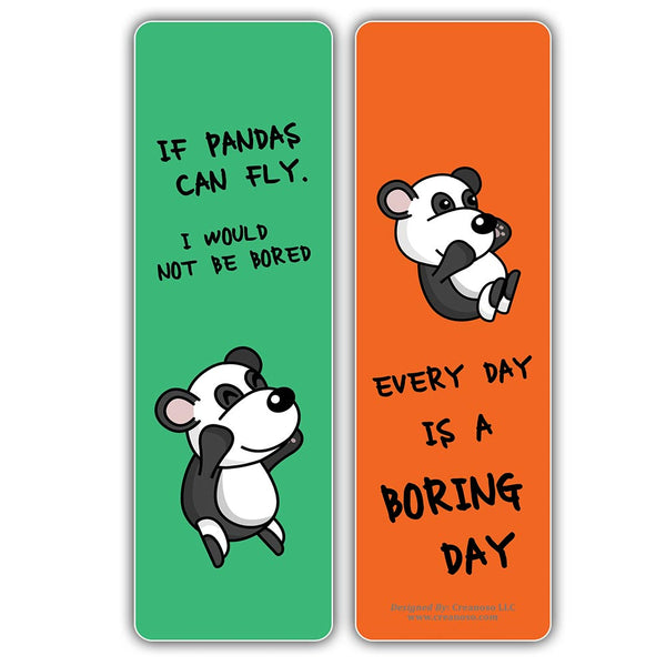 Creanoso Bored Animal Sayings Bookmarks - Panda Theme (5-Sets X 6 Cards) â€“ Daily Inspirational Card Set â€“ Interesting Book Page Clippers â€“ Great Gifts for Adults and Professionals