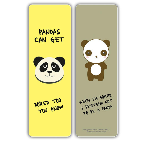 Creanoso Bored Animal Sayings Bookmarks - Panda Theme (2-Sets X 6 Cards) â€“ Daily Inspirational Card Set â€“ Interesting Book Page Clippers â€“ Great Gifts for Adults and Professionals
