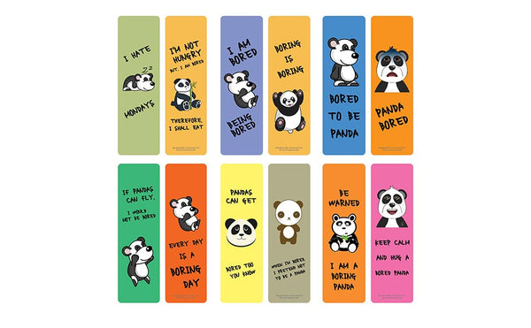 Creanoso Bored Animal Sayings Bookmarks - Panda Theme (2-Sets X 6 Cards) â€“ Daily Inspirational Card Set â€“ Interesting Book Page Clippers â€“ Great Gifts for Adults and Professionals
