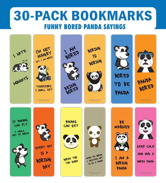 Creanoso Bored Animal Sayings Bookmarks - Panda Theme (5-Sets X 6 Cards) â€“ Daily Inspirational Card Set â€“ Interesting Book Page Clippers â€“ Great Gifts for Adults and Professionals
