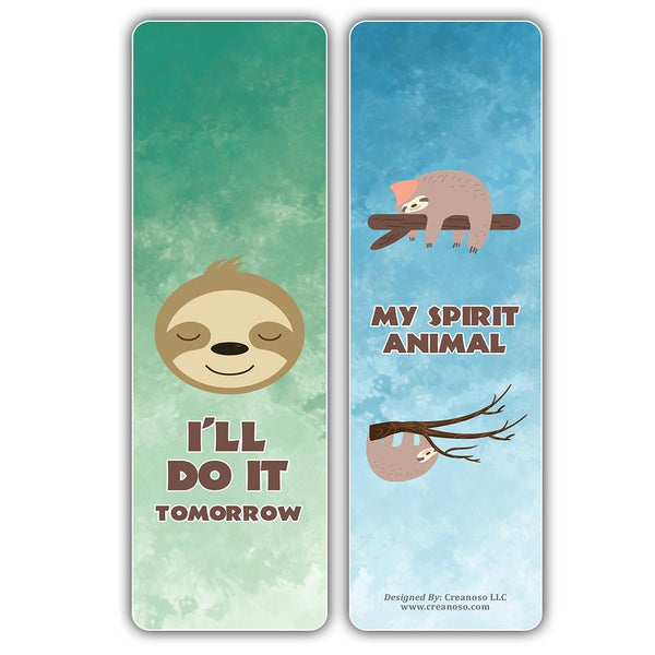 Creanoso Bored Animal Sayings Bookmarks - Sloth Theme (10-Sets X 6 Cards) â€“ Daily Inspirational Card Set â€“ Interesting Book Page Clippers â€“ Great Gifts for Adults and Professionals