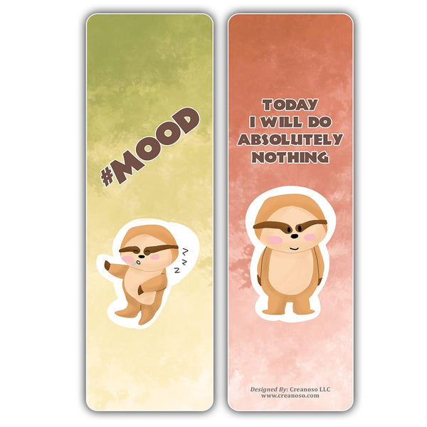 Creanoso Bored Animal Sayings Bookmarks - Sloth Theme (5-Sets X 6 Cards) â€“ Daily Inspirational Card Set â€“ Interesting Book Page Clippers â€“ Great Gifts for Adults and Professionals