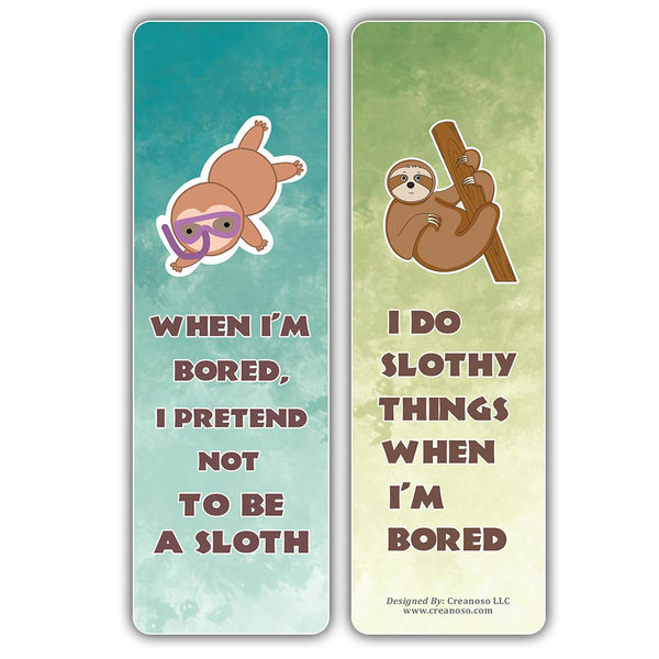 Creanoso Bored Animal Sayings Bookmarks - Sloth Theme (10-Sets X 6 Cards) â€“ Daily Inspirational Card Set â€“ Interesting Book Page Clippers â€“ Great Gifts for Adults and Professionals