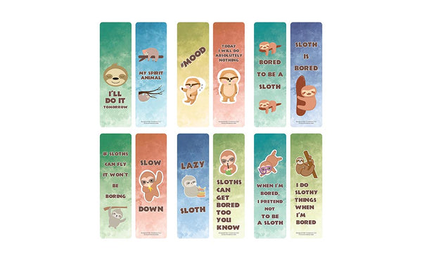 Creanoso Bored Animal Sayings Bookmarks - Sloth Theme (2-Sets X 6 Cards) â€“ Daily Inspirational Card Set â€“ Interesting Book Page Clippers â€“ Great Gifts for Adults and Professionals