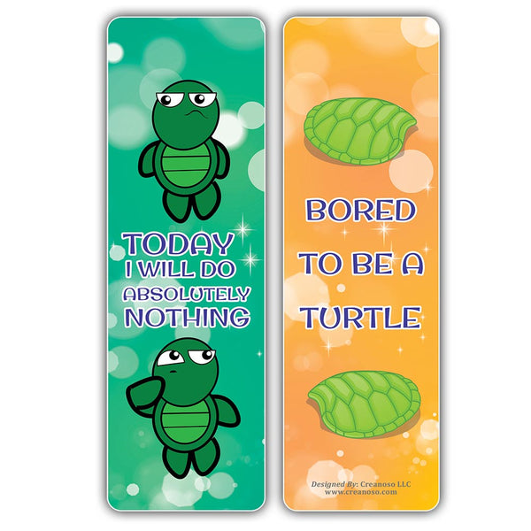 Creanoso Bored Animal Sayings Bookmarks - Turtle Theme (2-Sets X 6 Cards) â€“ Daily Inspirational Card Set â€“ Interesting Book Page Clippers â€“ Great Gifts for Adults and Professionals