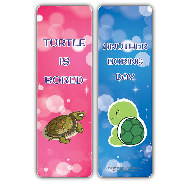 Creanoso Bored Animal Sayings Bookmarks - Turtle Theme (2-Sets X 6 Cards) â€“ Daily Inspirational Card Set â€“ Interesting Book Page Clippers â€“ Great Gifts for Adults and Professionals