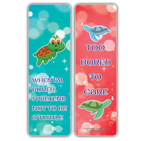 Creanoso Bored Animal Sayings Bookmarks - Turtle Theme (2-Sets X 6 Cards) â€“ Daily Inspirational Card Set â€“ Interesting Book Page Clippers â€“ Great Gifts for Adults and Professionals